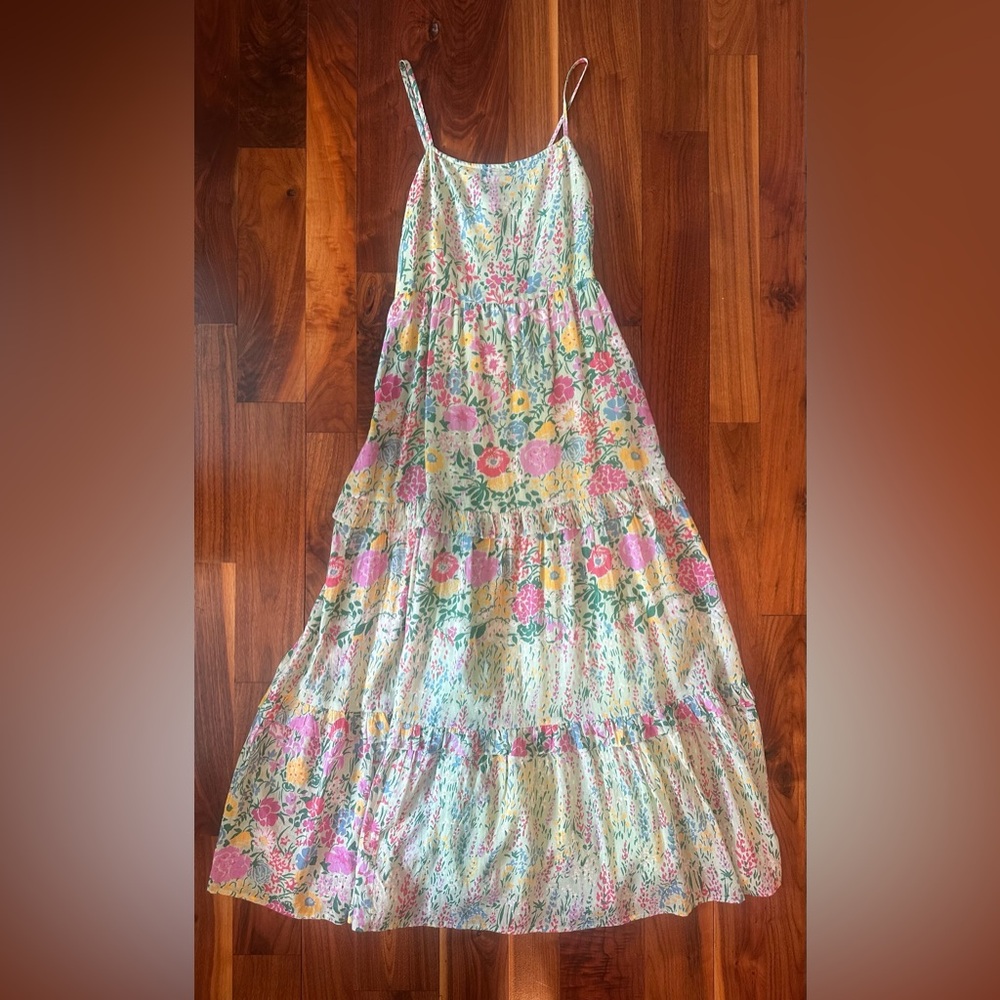 Banjanan Hazel Sleeveless Tiered Maxi Dress in Dawn Chorus Pistachio Green; XS - Picture 8 of 15